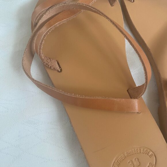 Women's Greek Leather Strappy Sandals Tan Beige Ankle Wrap Size EU 38 US 7.5 - Picture 4 of 10